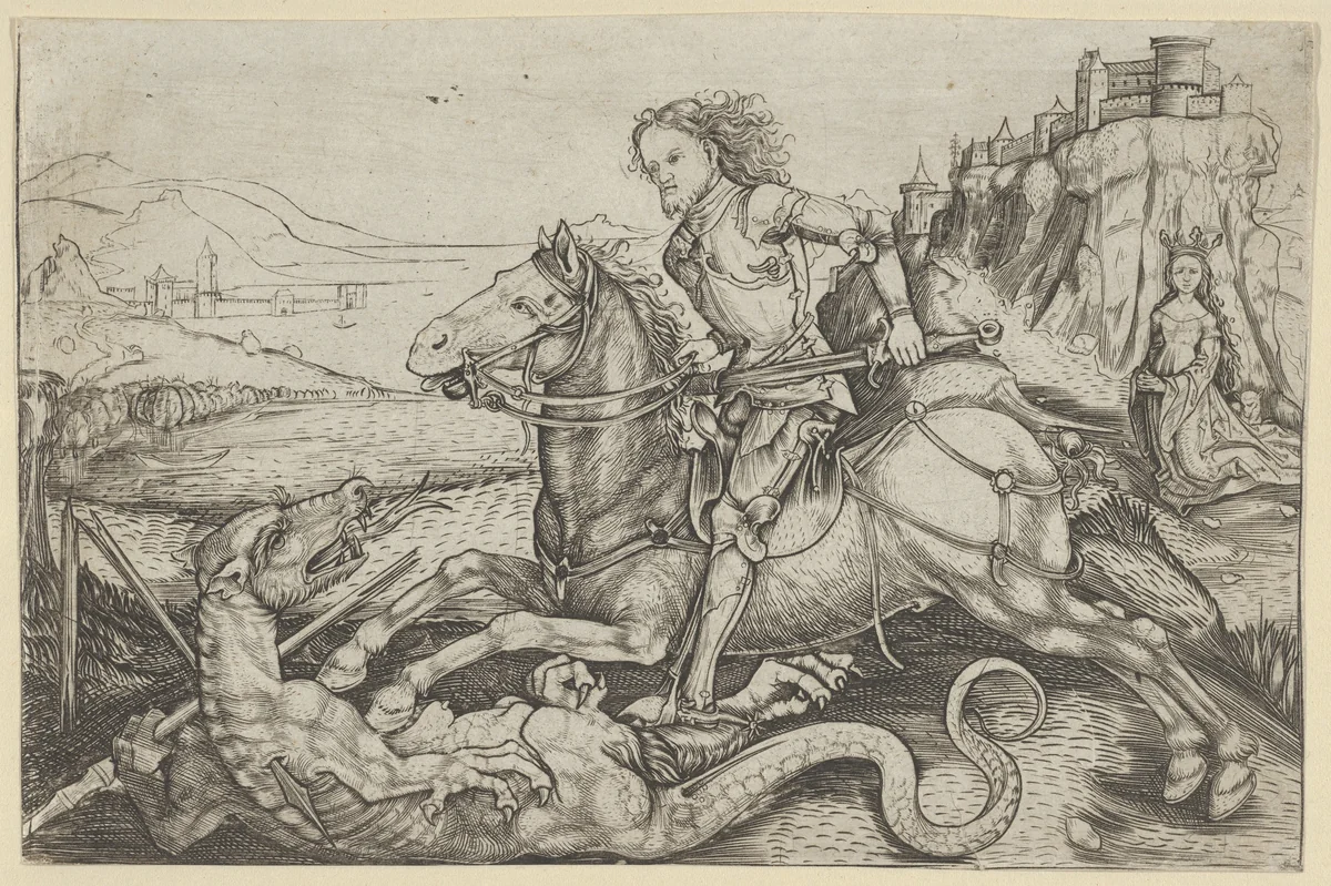 St. George and the Dragon by Master AG, print, 1480-1490