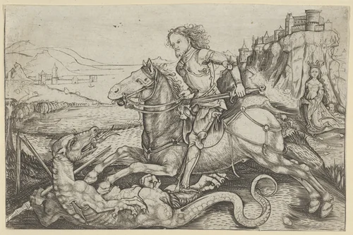 St. George and the Dragon by Master AG, print, 1480-1490
