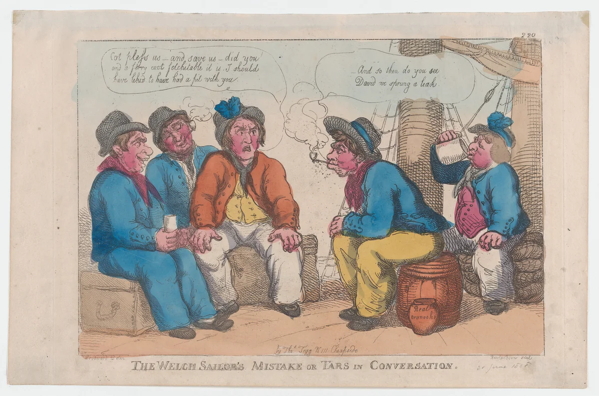 The Welsh Sailor's Mistake, or Tars in Conversation by Thomas Rowlandson, print, 1808