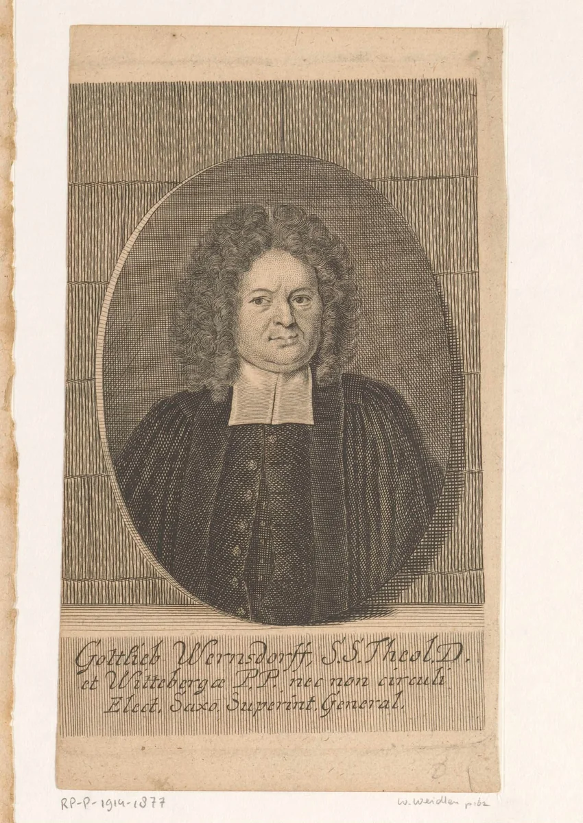 Portret van Gottlieb Wernsdorff by Martin Bernigeroth, print, 1724