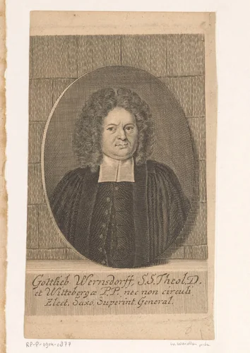 Portret van Gottlieb Wernsdorff by Martin Bernigeroth, print, 1724