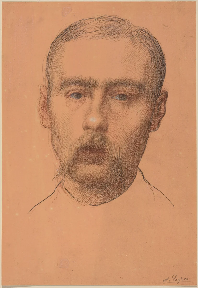 Head of a Man (Possible Portrait of Professor E.D. Adams) by Alphonse Legros, drawing, 1837-1911