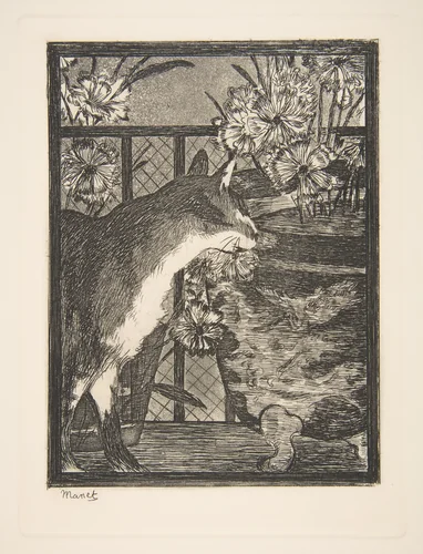 Cat and Flowers by Edouard Manet, print, 1869