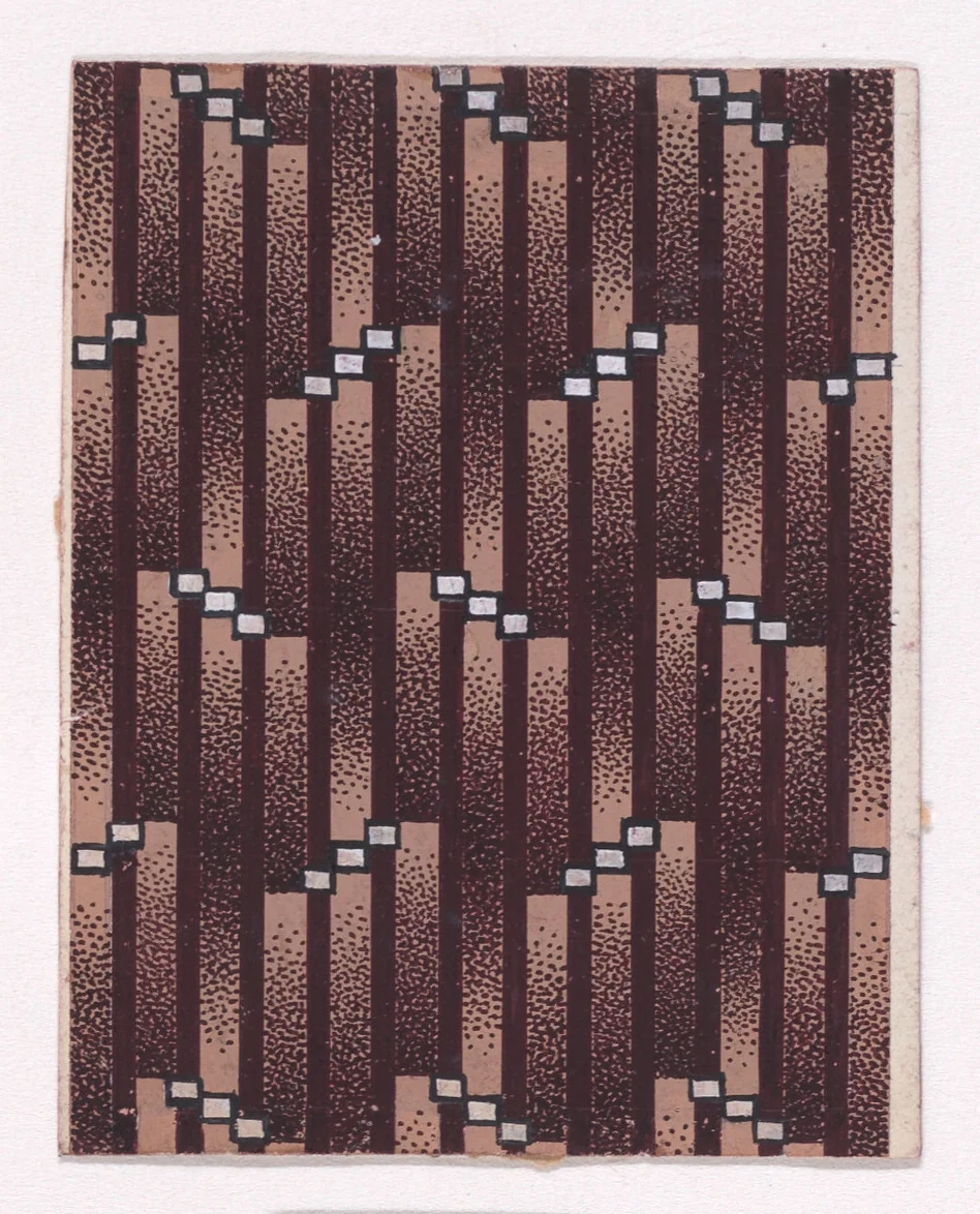 Textile Design with Alternating Diagonal Strings of Squares over a Striped Background by anonymous, drawing, 1840