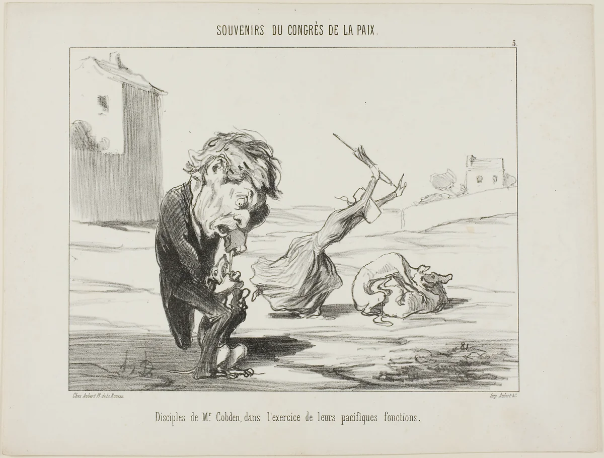 Followers of Mr. Cobden, exercising their peaceful functions, plate 5 from Souvenirs Du Congres De La Paix by Honoré-Victorin Daumier, print, 1849