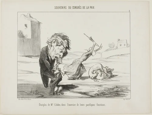 Followers of Mr. Cobden, exercising their peaceful functions, plate 5 from Souvenirs Du Congres De La Paix by Honoré-Victorin Daumier, print, 1849