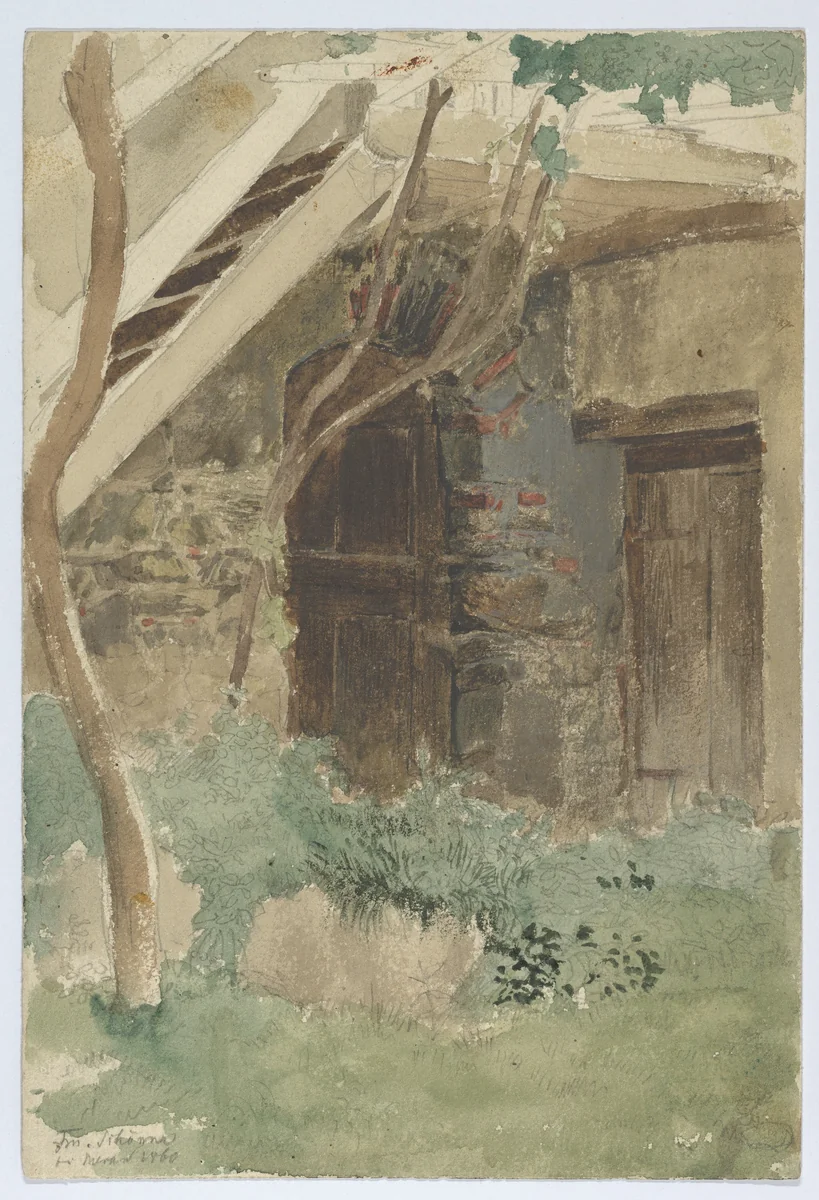 A Wooden Door of a Farm Building near Merano by Franz Meyerheim, drawing, 1860