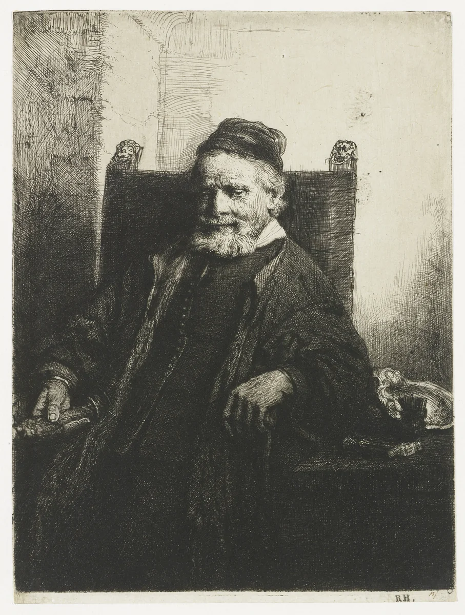 Jan Lutma, goldsmith by Rembrandt van Rijn, print, 1656