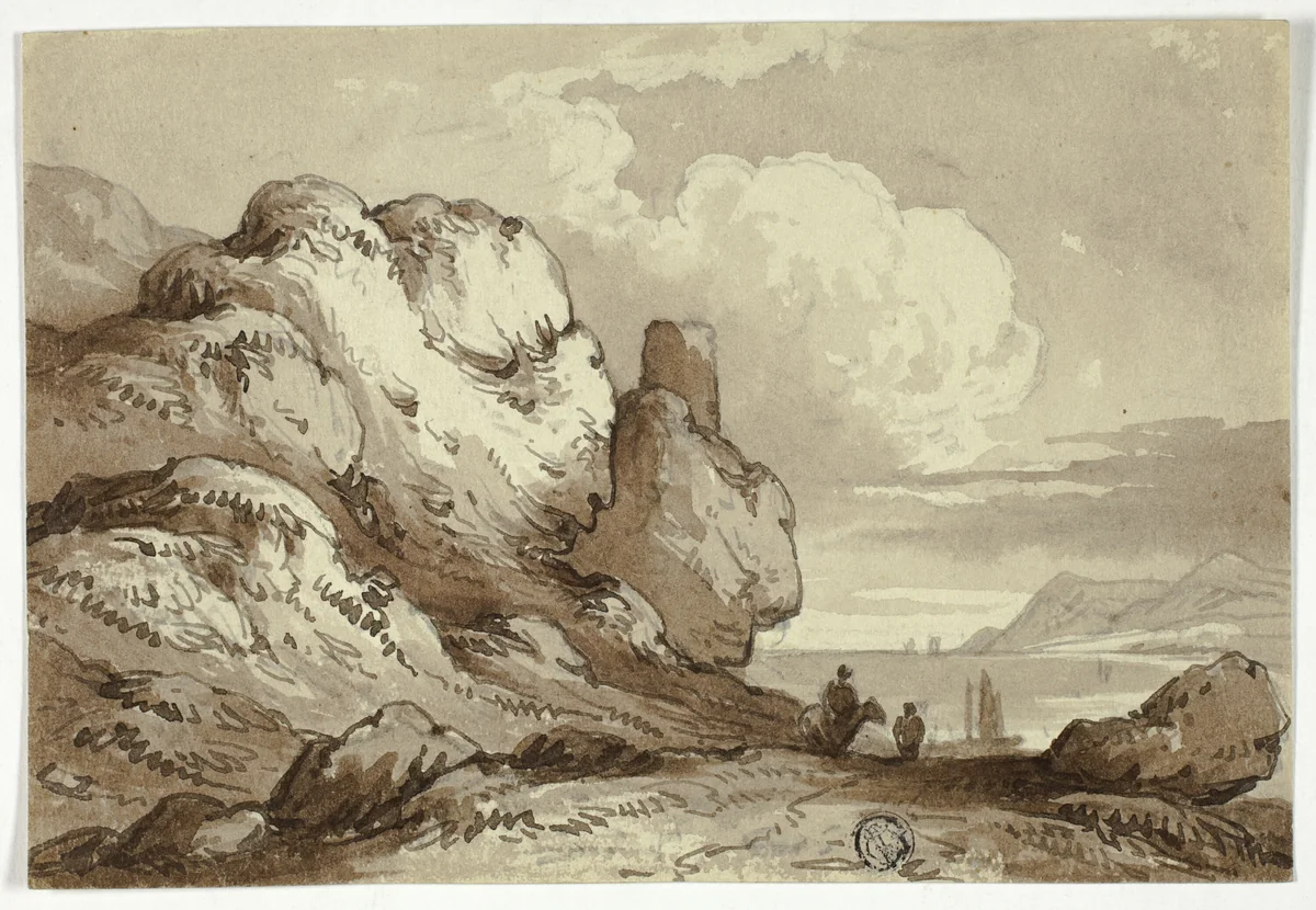 View of Lake with Cliffs in Foreground by John Varley, drawing, 1815-1836