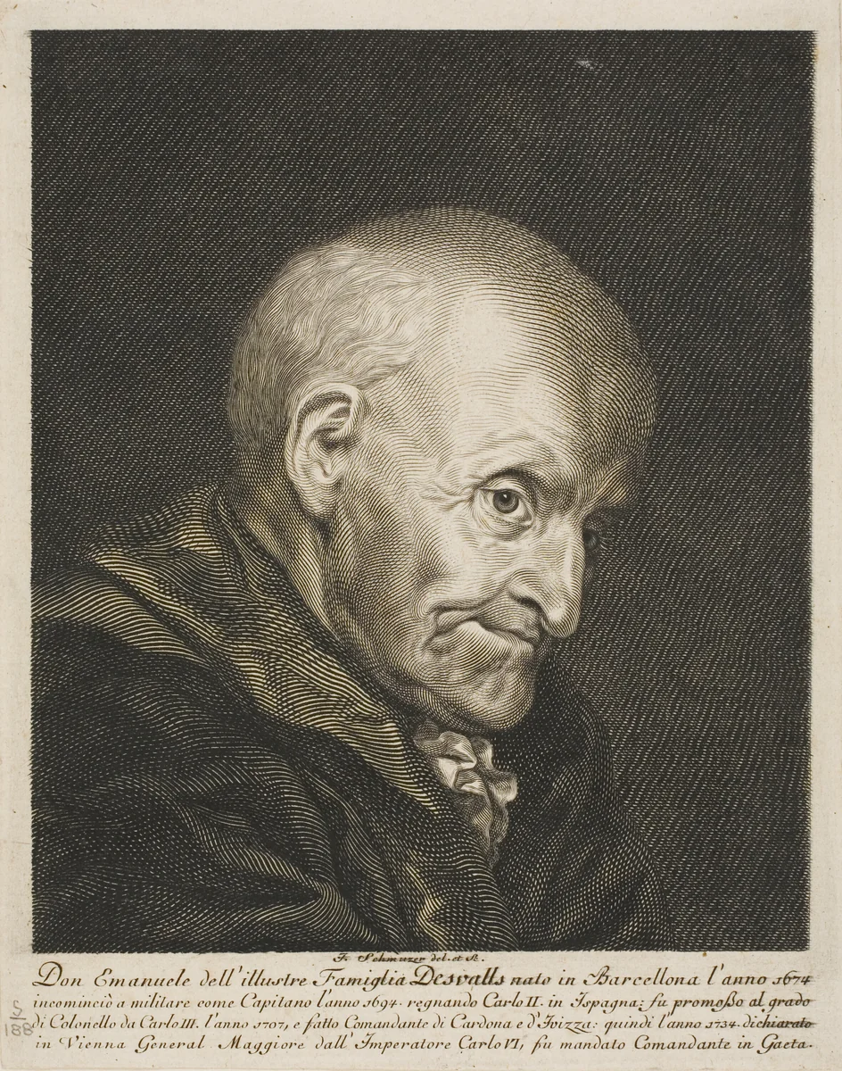 Portrait of Don Emanuel Desvalls by Jacob Matthias Schmutzer, print, 1753-1811
