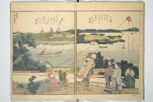 Panoramic Views of Both Banks of the Sumida River at a Glance (Ehon Sumidagawa ryōgan ichiran) 繪本隅田川兩岸一覧 by Katsushika Hokusai (葛飾 北斎), book, 1801-1811
