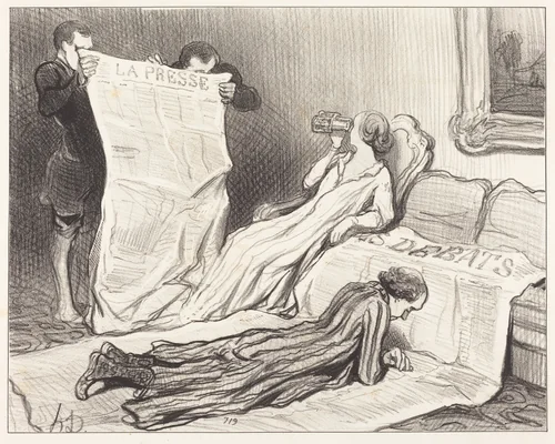 Abonnés recevant leur journal... by Honoré Daumier, print, 1845