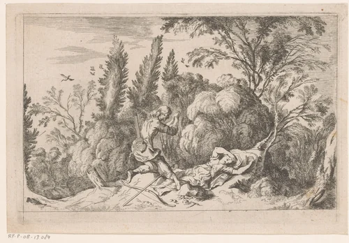 Cephalus treurt om de dood van Procris by anonymous, print, 1639-1700