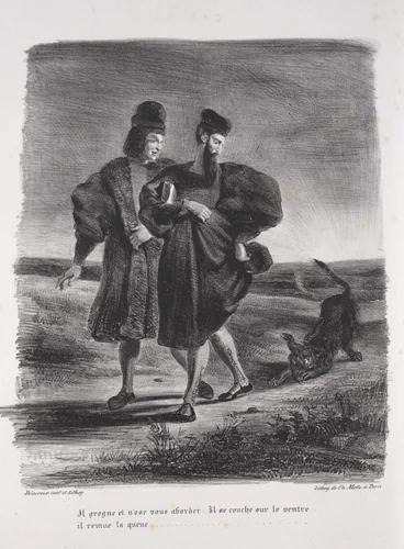 Illustrations for Faust: Faust, Méphistophélé and the barbet by Eugène Delacroix, print, 1828