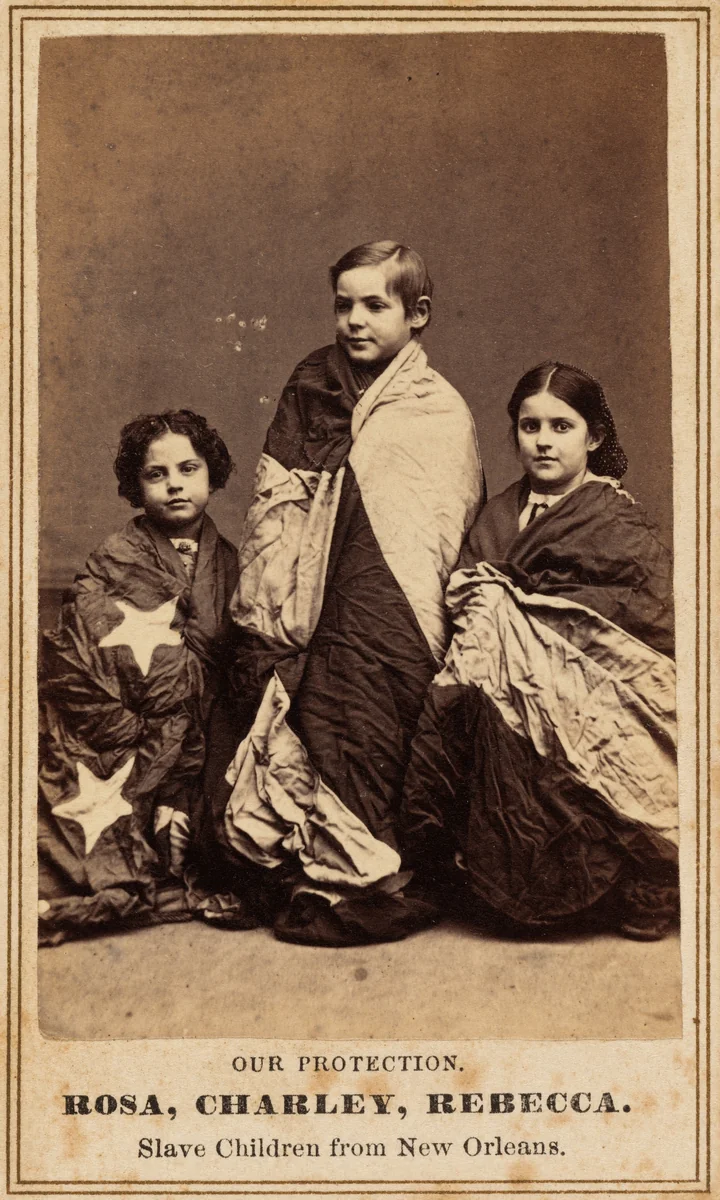 Our Protection. Rosa, Charley, Rebecca. Slave Children from New Orleans. by Charles Paxson, photograph, 1864