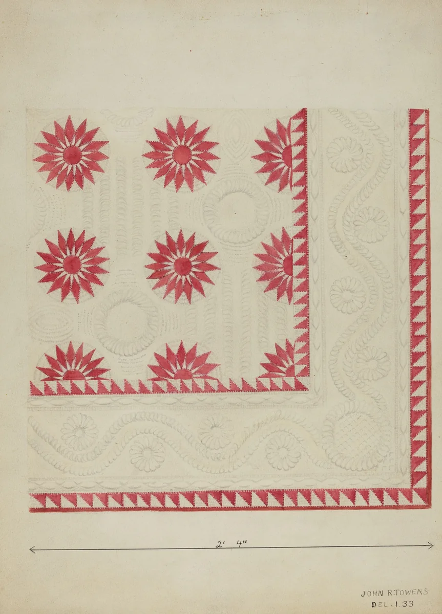 Quilted Applique Coverlet by John R. Towers, index of american design, 1936