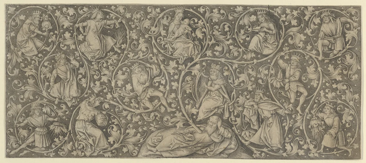 Ornamental Engraving with the Tree of Jesse by Israhel van Meckenem, print, 1450-1503