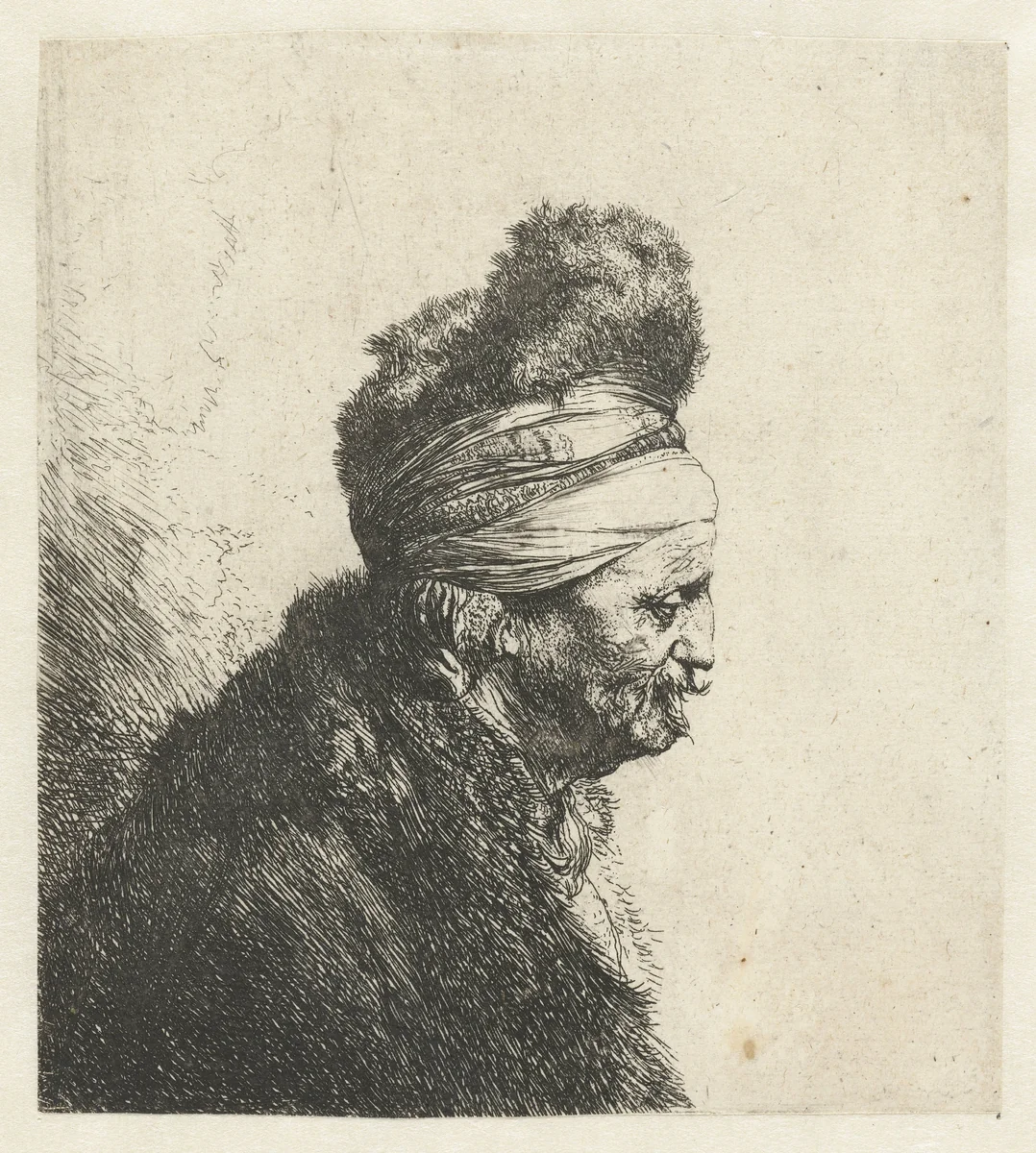 Borstbeeld van een oude man met bontmuts by Jan Lievens, print, 1630-1632