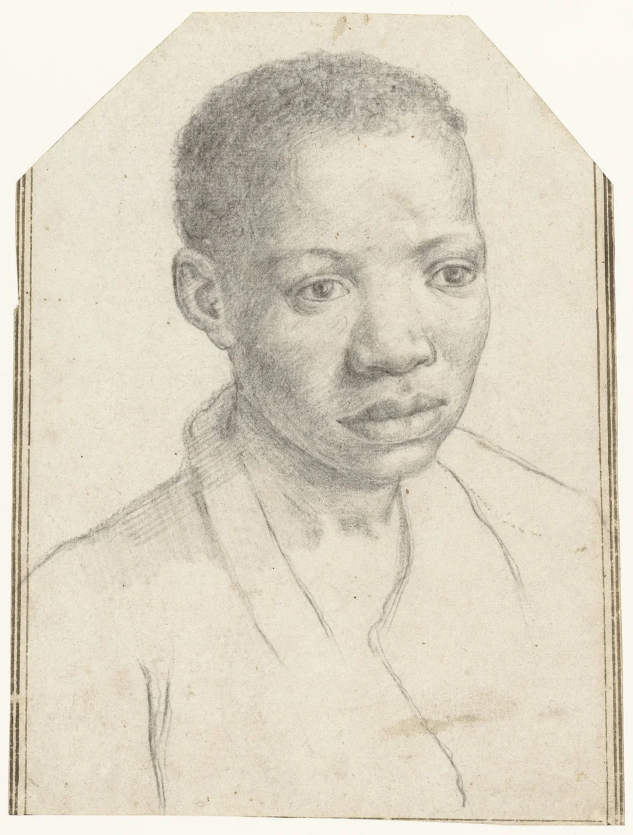 Portret van een zwarte jongen by Antonio Carracci, drawing, 1595-1605