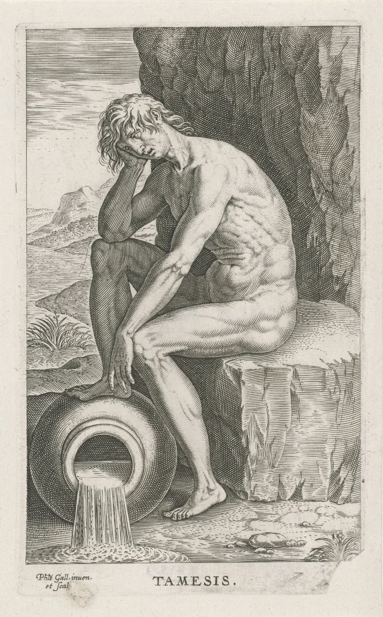 Riviergod Tamesis by Unknown, print, 1586
