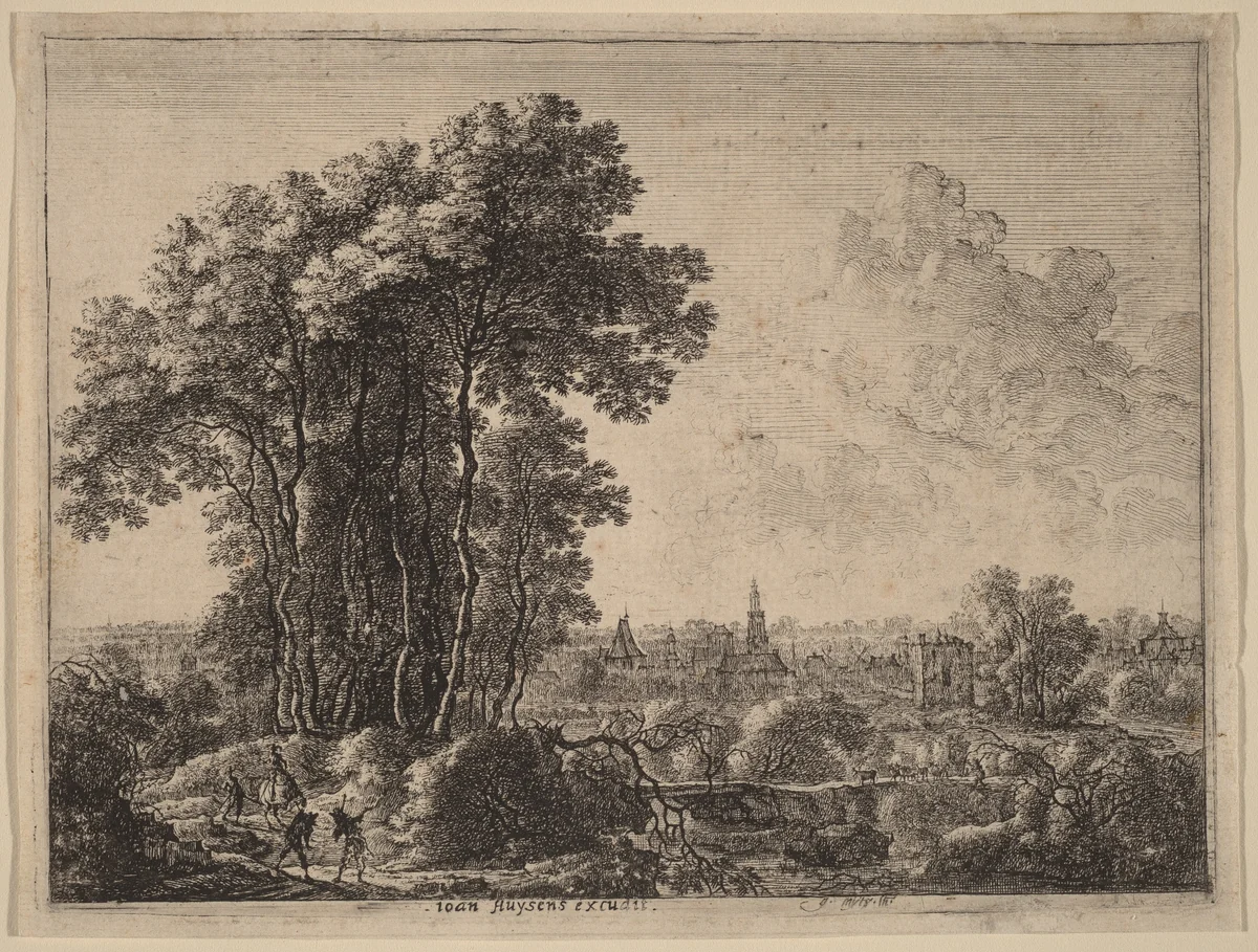 Landscape with Horseman and Three Travelers by Gilles Neyts, print, 1623-1687