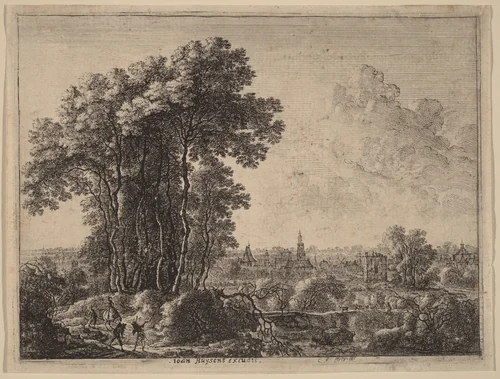 Landscape with Horseman and Three Travelers by Gilles Neyts, print, 1623-1687