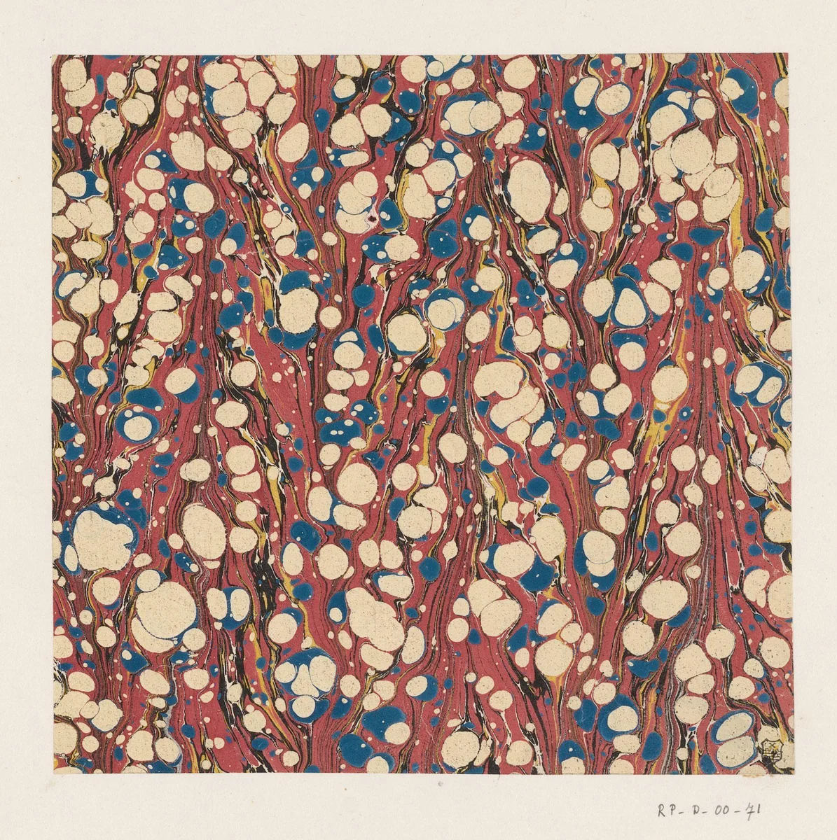 Kiezel-streepmarmer in rood, zwart, geel, wit en blauw by anonymous, other, 1700-1850