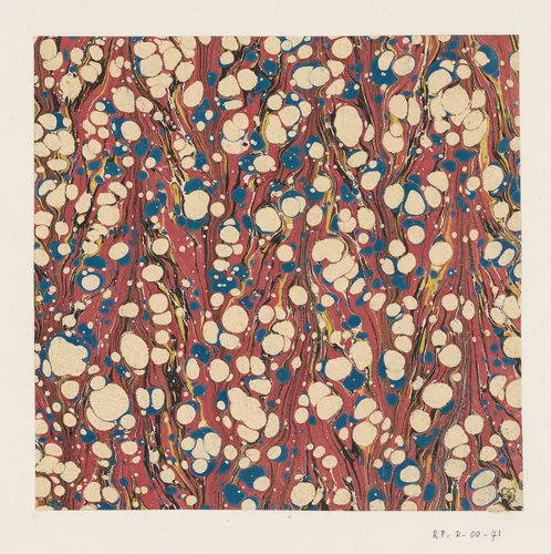 Kiezel-streepmarmer in rood, zwart, geel, wit en blauw by anonymous, other, 1700-1850