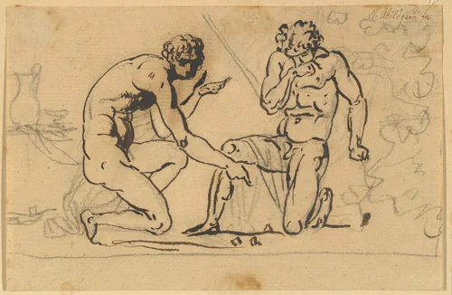 Two Nude Men Playing with Dice by Nicolai Abraham Abildgaard, drawing, 1763-1809