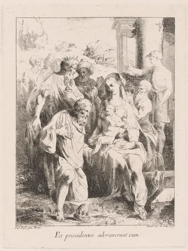 Adoration of the Magi by Giovanni David; Battista Dossi, print, 1776