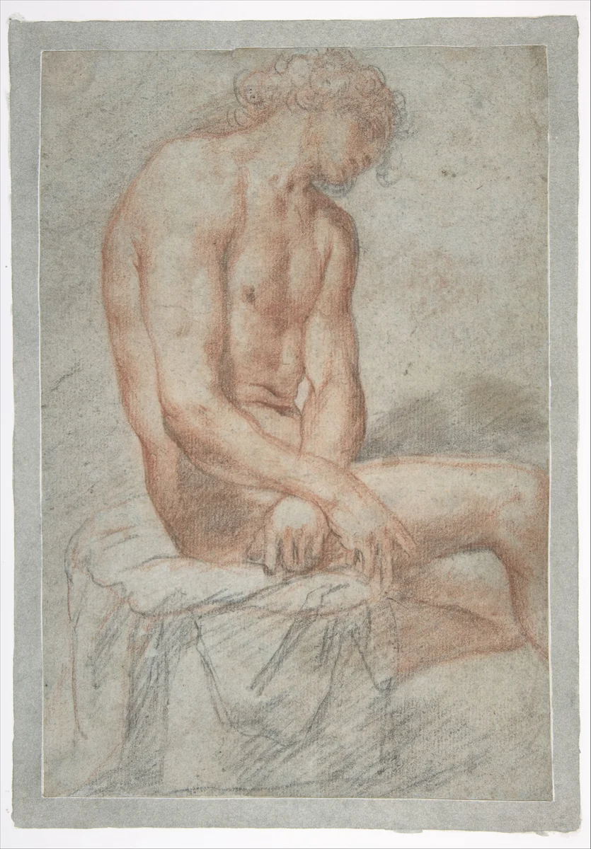Study of a seated male figure (Ecce Homo?) by Juan Carreño de Miranda, drawing, 1660-1670