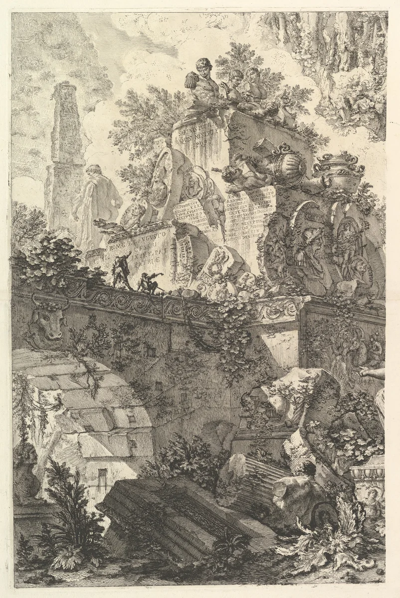 Frontispiece, with Statue of Minerva, from "Vedute di Roma" by Giovanni Battista Piranesi, print, 1743-1753
