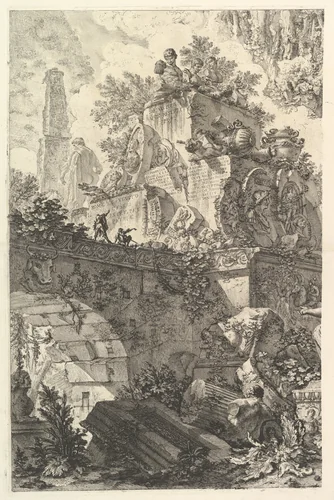 Frontispiece, with Statue of Minerva, from "Vedute di Roma" by Giovanni Battista Piranesi, print, 1743-1753