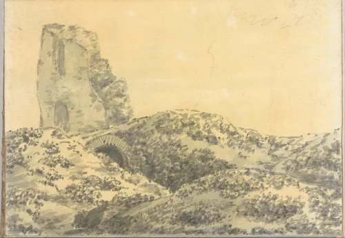 Ruined monument near Rome (Smaller Italian sketchbook, leaf 5 recto) by Joseph Wright, drawing, 1774-1775