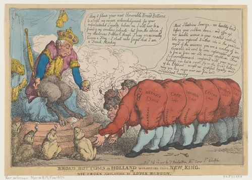 Broad Bottoms in Holland Worshiping Their New King by Thomas Rowlandson, print, 1806