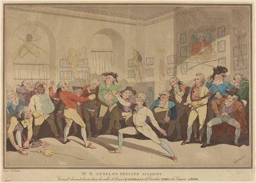Mr. H. Angelo's Fencing Academy by Thomas Rowlandson, print, 1887