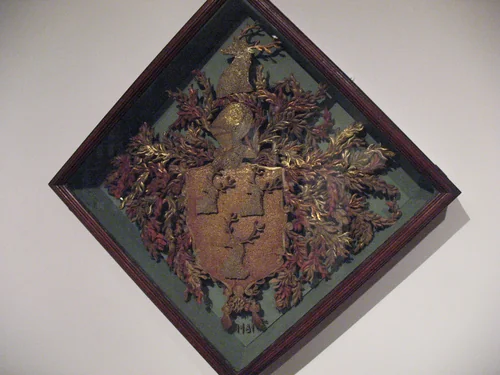 Quillwork hatchment of Dering coat of arms by Mary Dering, artwork, 1731