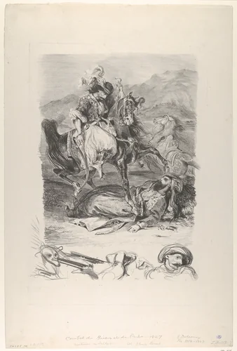 Combat of the Giaour and the Pasha by Eugène Delacroix, print, 1827