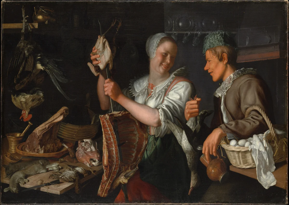 Kitchen Scene by Peter Wtewael, painting, 1620-1629
