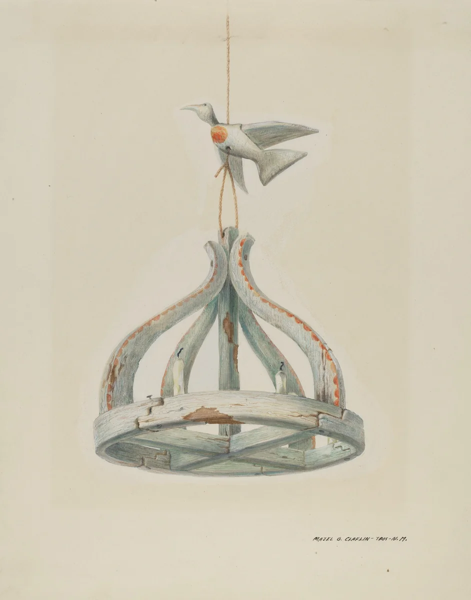 One painted, Wooden Candelabrum, with Dove by Majel G. Claflin, index of american design, 1937