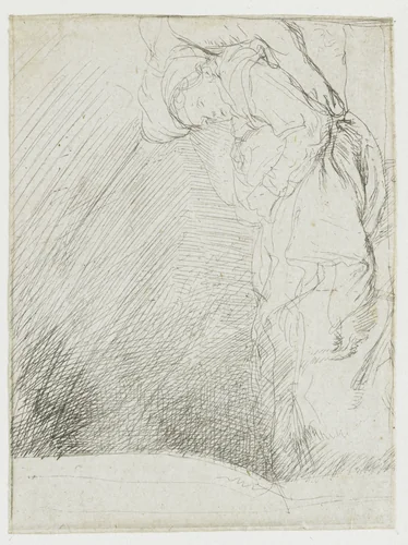 Sheet of studies, with a woman lying ill in bed by Rembrandt van Rijn, print, 1639