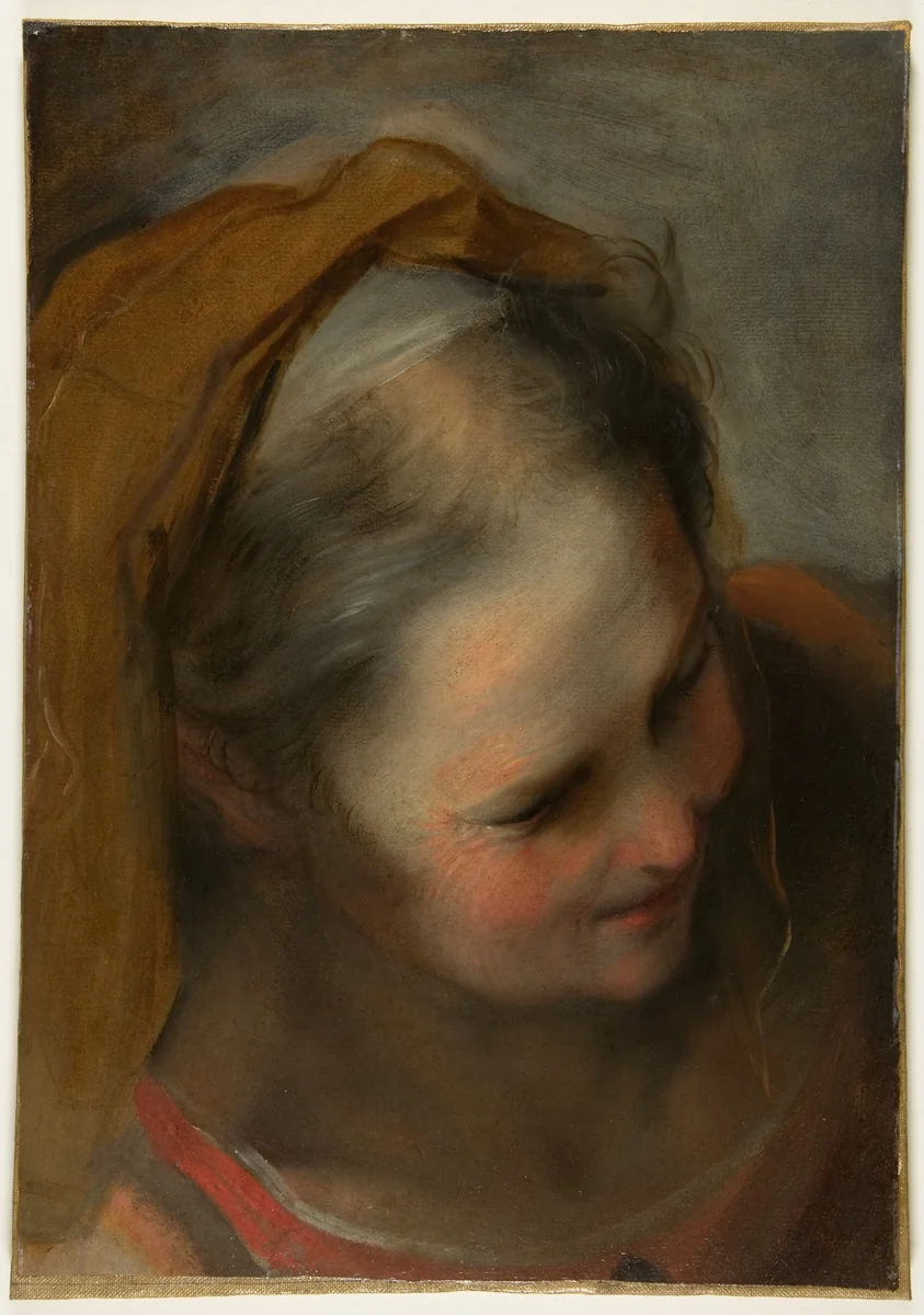 Head of an Old Woman Looking to Lower Right (Saint Elizabeth) by Federico Barocci, drawing, 1584-1586