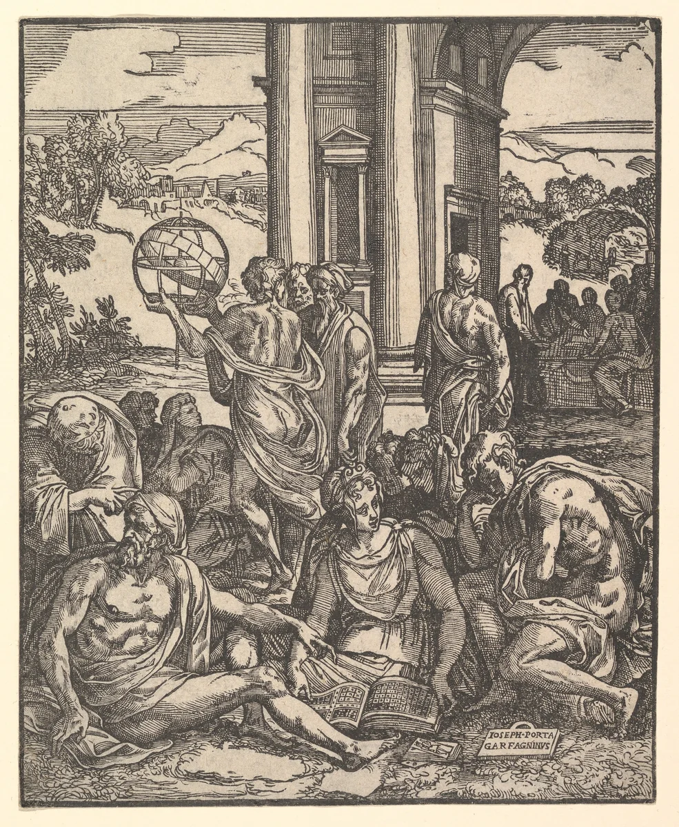 Frontispiece to 'Le sorti di Francesco Marcolini da Forli intitolato Giardino di Pensieri' by Giuseppe Salviati, print, 1540