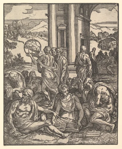 Frontispiece to 'Le sorti di Francesco Marcolini da Forli intitolato Giardino di Pensieri' by Giuseppe Salviati, print, 1540