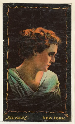 Portrait of actress in profile facing right, from the Transparencies series (N137) issued by W. Duke, Sons & Co. to promote Honest Long Cut Tobacco by W. Duke, Sons & Co., print, 1884-1890