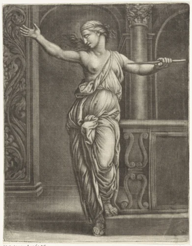 Zelfmoord van Lucretia by Jan van Somer, print, 1655-1700