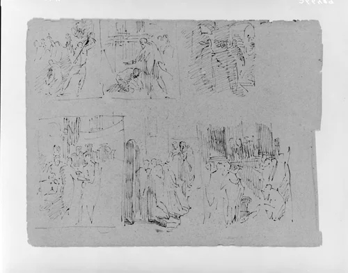 Six Figural Compositions, Some Possibly of Life of Christ (E.G.: Scourage at Pillar, Upper Left) (from Sketchbook) by Thomas Sully, artwork, 1810-1820