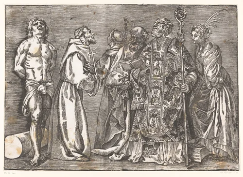 Zes staande heiligen by Titiaan, print, 1535