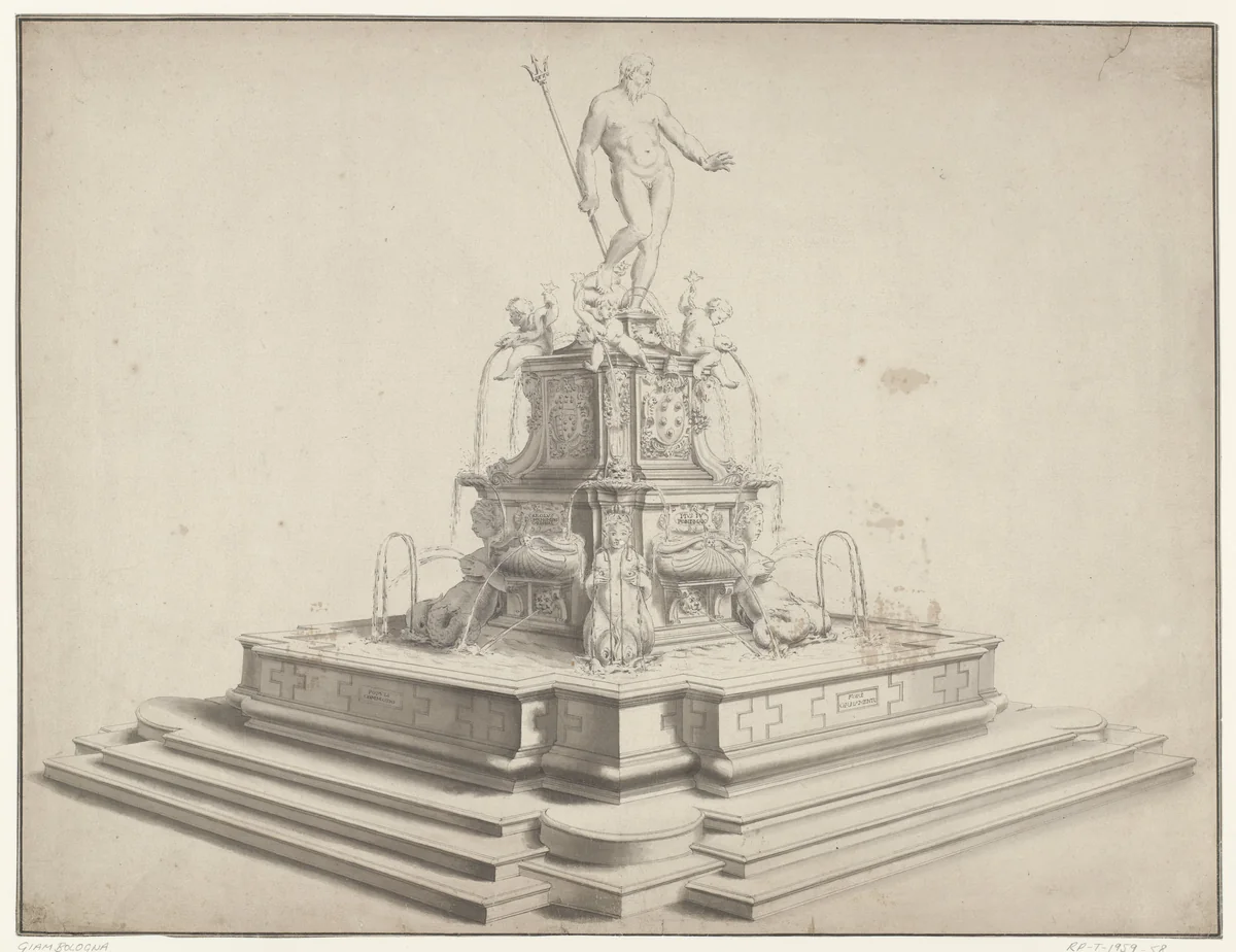 Fontein van Neptunus by anonymous, drawing, 1650-1800