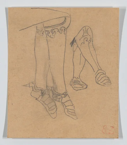 Two Studies of Pairs of Legs of a Medieval Soldier by Eugène Delacroix, drawing, 1825-1863